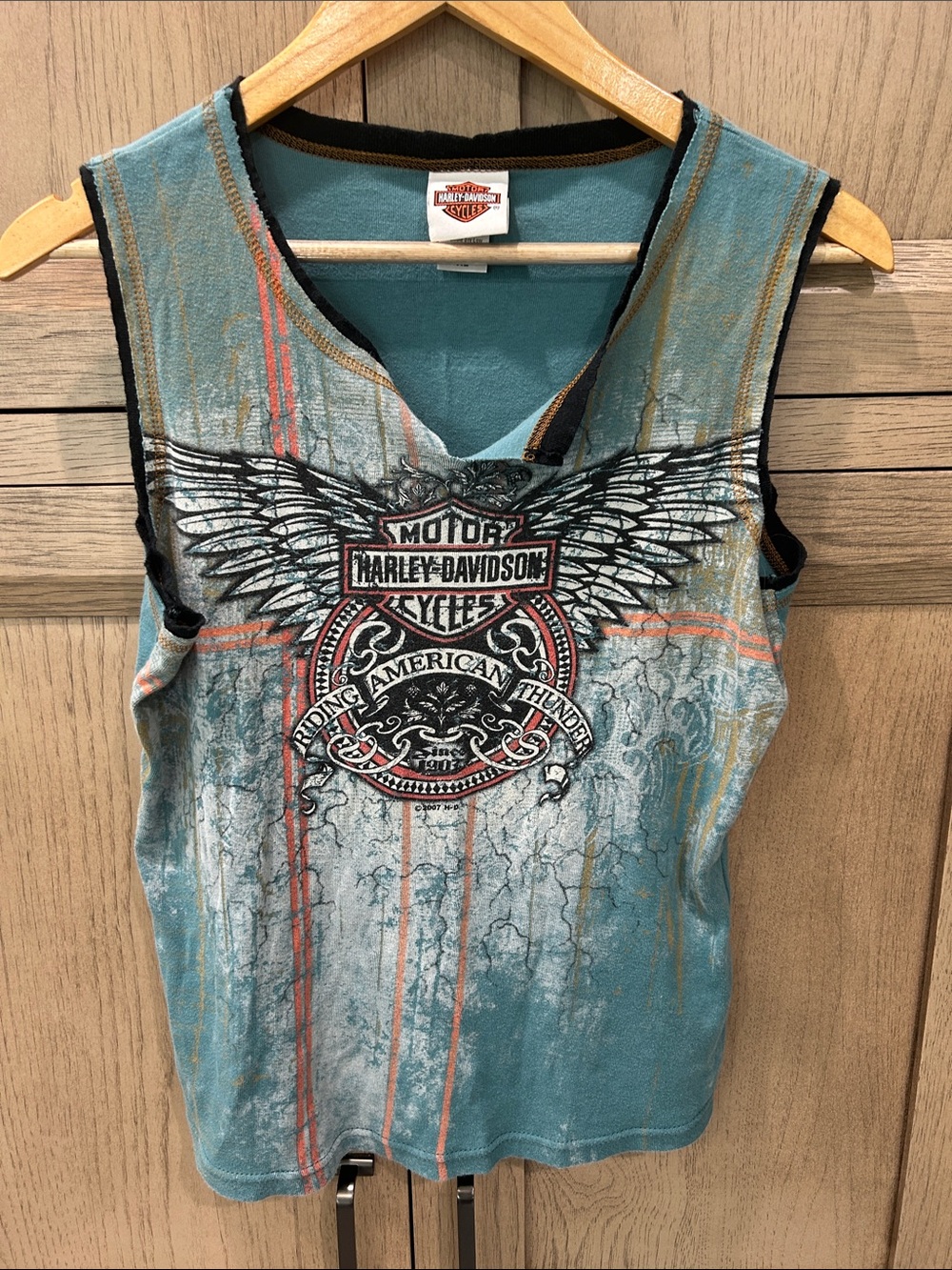 Ladies Harley-Davidson Teal Winged Logo Tank with Orange Accent